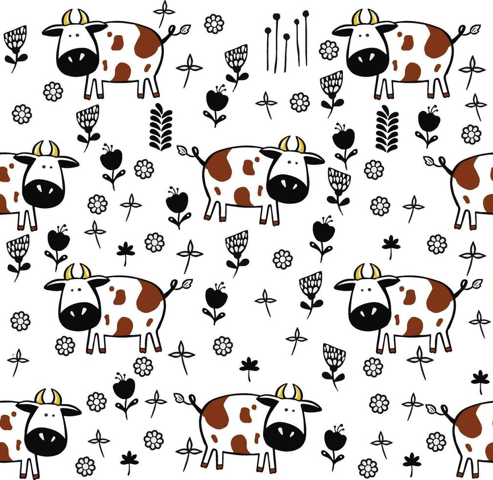 Cute cows seamless pattern. childish background. Vector illustration