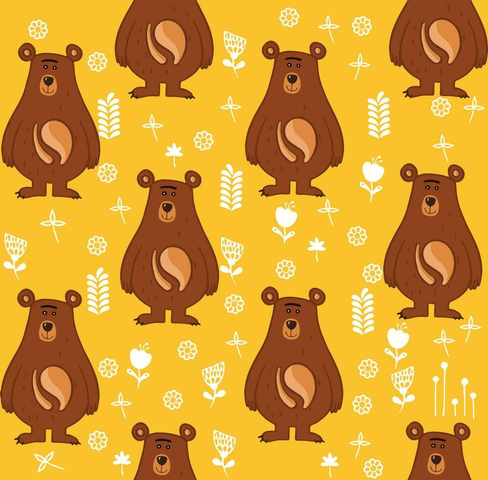 seamless pattern with bear, cute teddy bear cartoon, vector textile fabric print, wrapping paper, book cover, pajamas and bedding pattern for kids