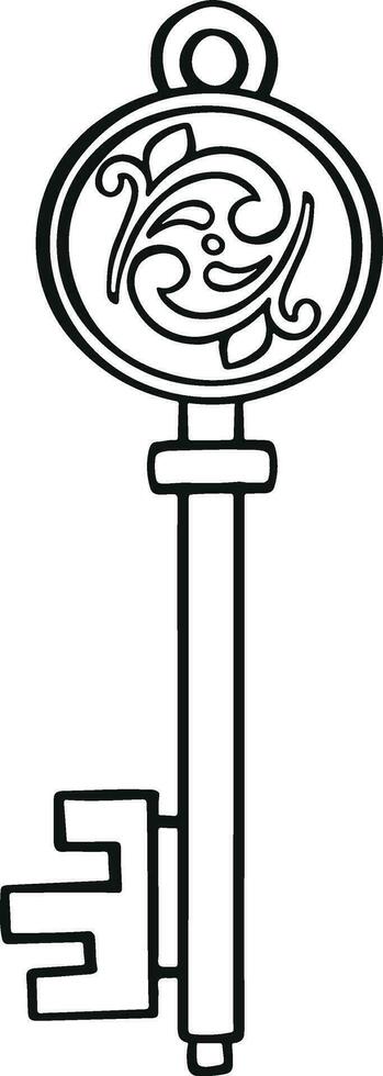 Fairytale door key, protection, vector line illustration eps10