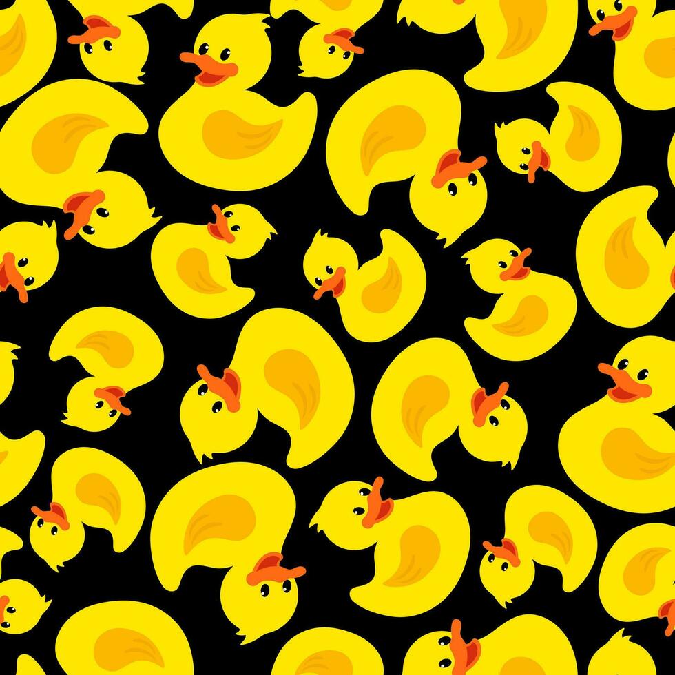 Funny yellow rubber ducks. Cute seamless pattern, texture for fabric, wrapping, wallpaper. vector