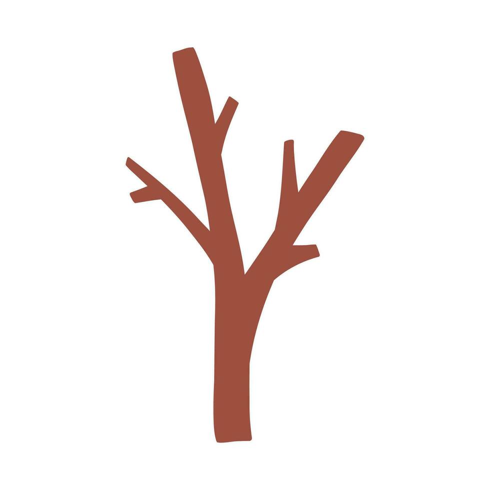 Simple bare tree, cartoon flat vector illustration isolated on white background. Hand drawn tree in naive childish style. Forest and woods element.