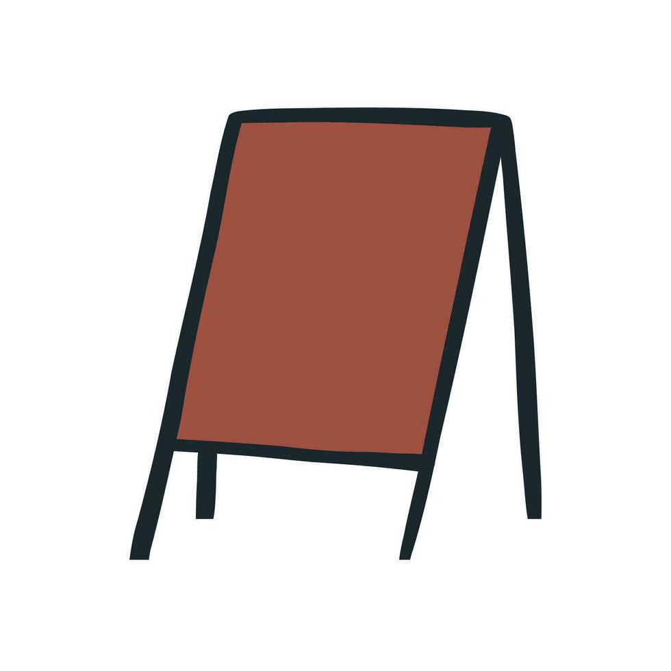 Wooden menu board, hand drawn flat vector illustration isolated on white background. Restaurant or cafe element. Blank stand or chalkboard for menu.