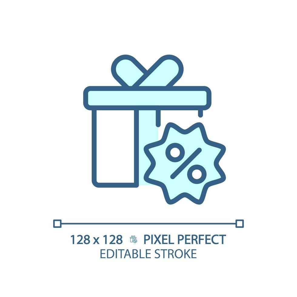 2D pixel perfect editable blue gift hamper icon, isolated monochromatic vector, thin line illustration representing discounts. vector