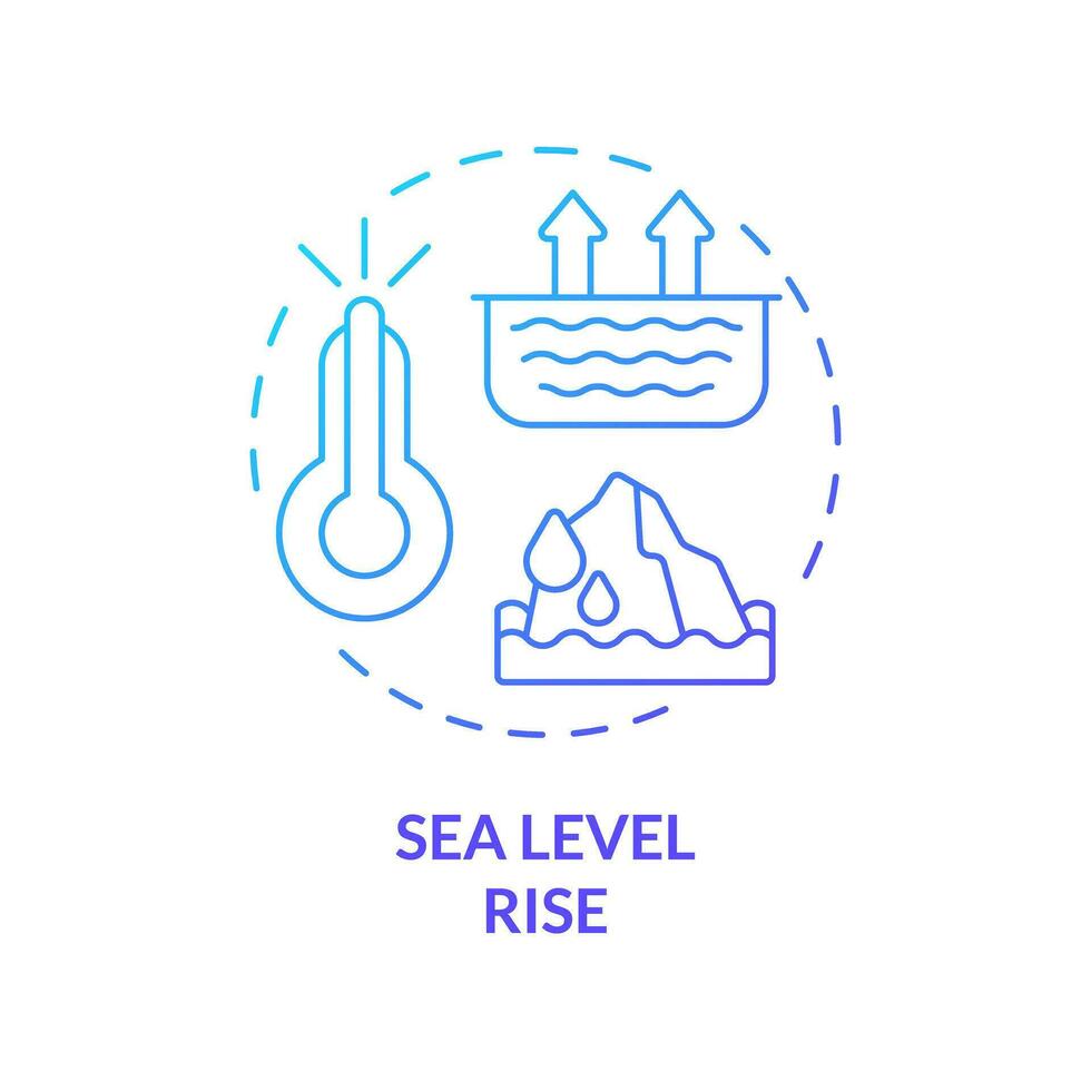 2D gradient sea level rise icon, simple isolated vector, climate metrics thin line illustration. vector