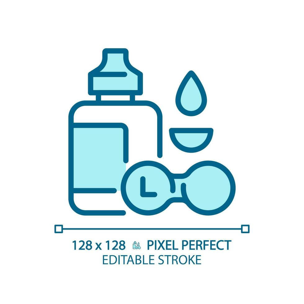 2D pixel perfect editable blue contact lens solution icon, isolated monochromatic vector, thin line illustration representing eye care. vector