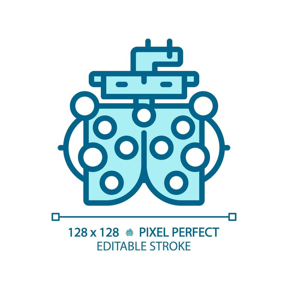 2D pixel perfect editable blue phoropter icon, isolated monochromatic vector, thin line illustration representing eye care. vector