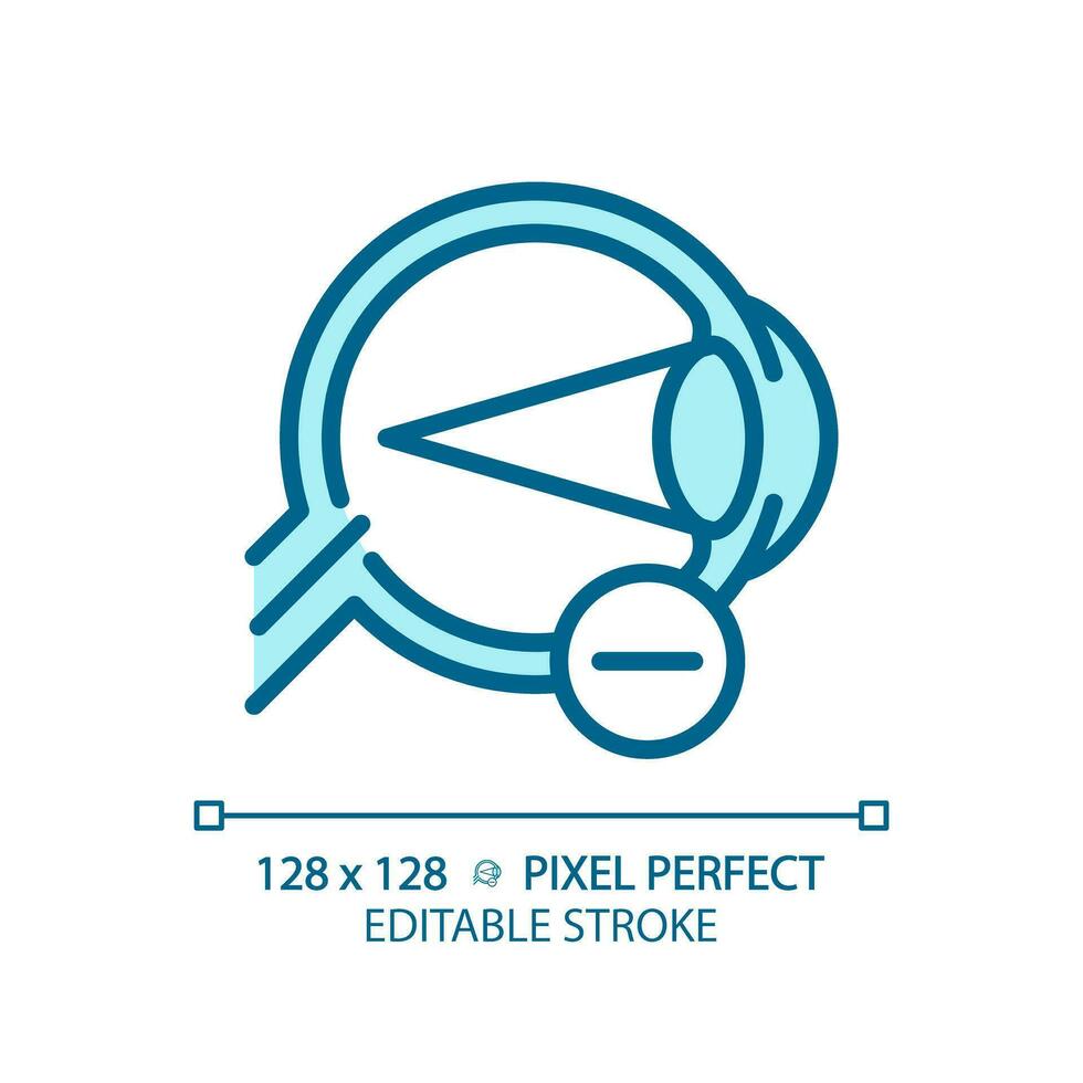 2d píxel Perfecto editable azul miopía icono, aislado monocromo vector, Delgado línea ilustración representando ojo cuidado. vector