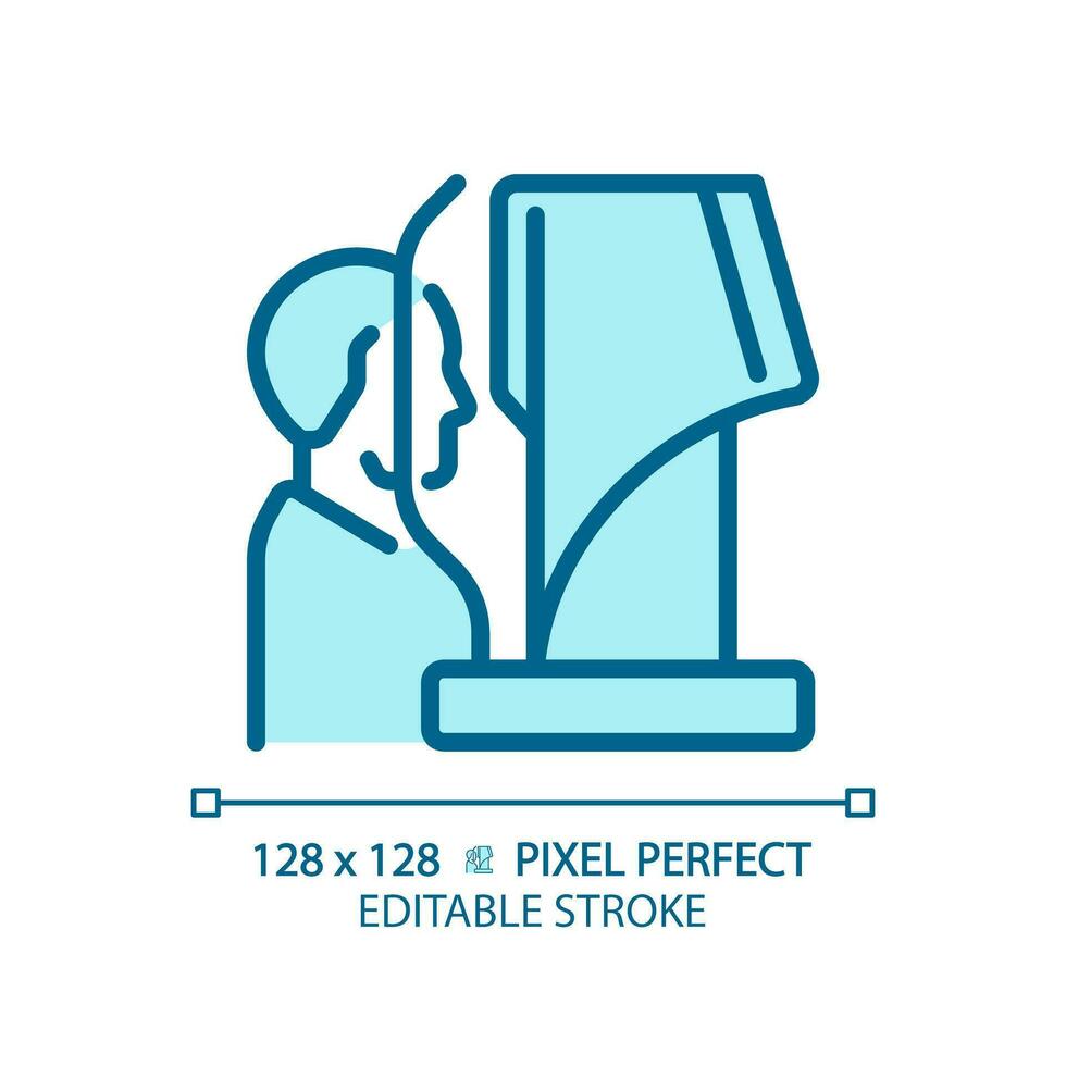 2D pixel perfect editable blue computerized eye testing icon, isolated monochromatic vector, thin line illustration representing eye care. vector