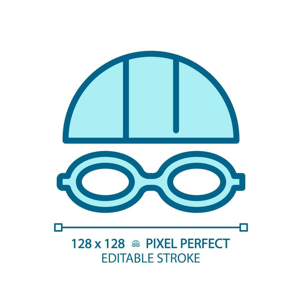 2D pixel perfect editable blue swimming goggles icon, isolated monochromatic vector, thin line illustration representing eye care. vector