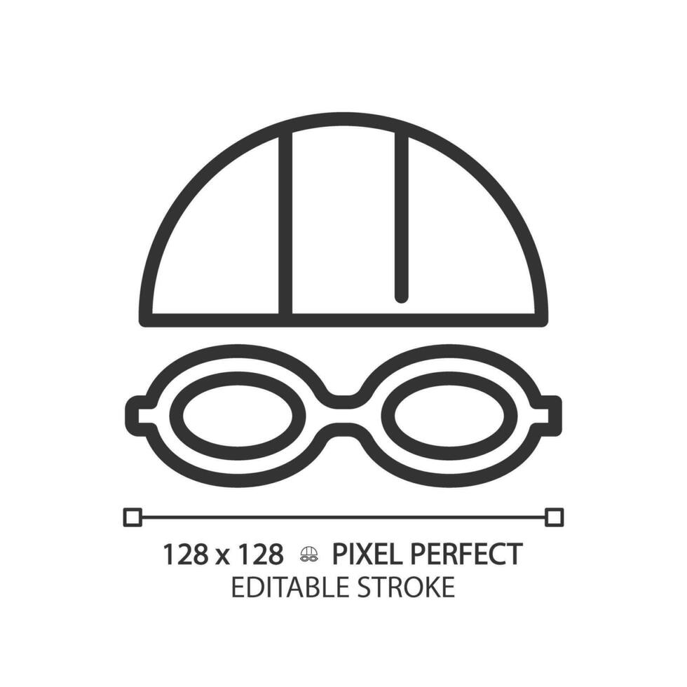 2D pixel perfect editable black swimming goggles icon, isolated simple vector, thin line illustration representing eye care. vector