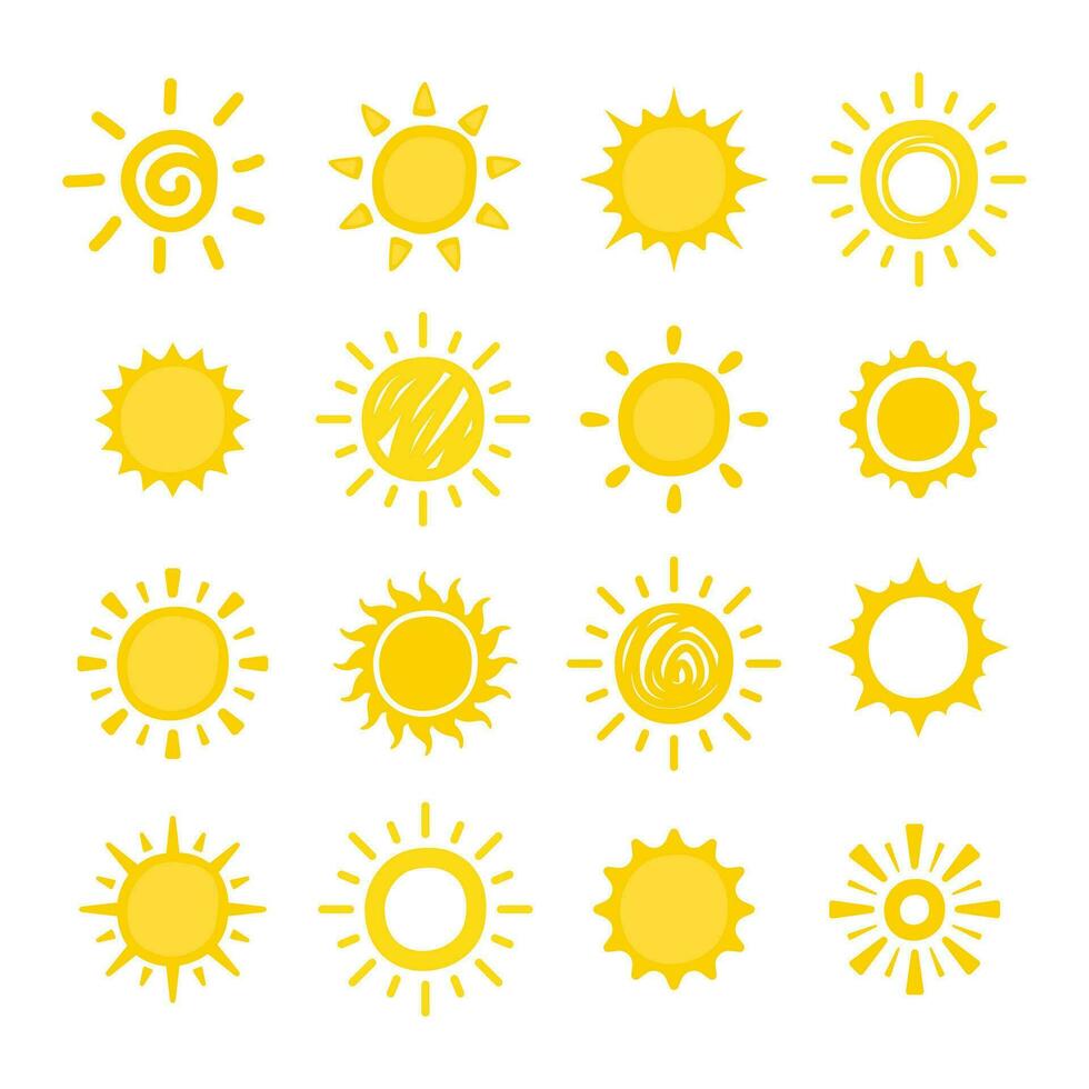 various cute hand drawn sun collection vector