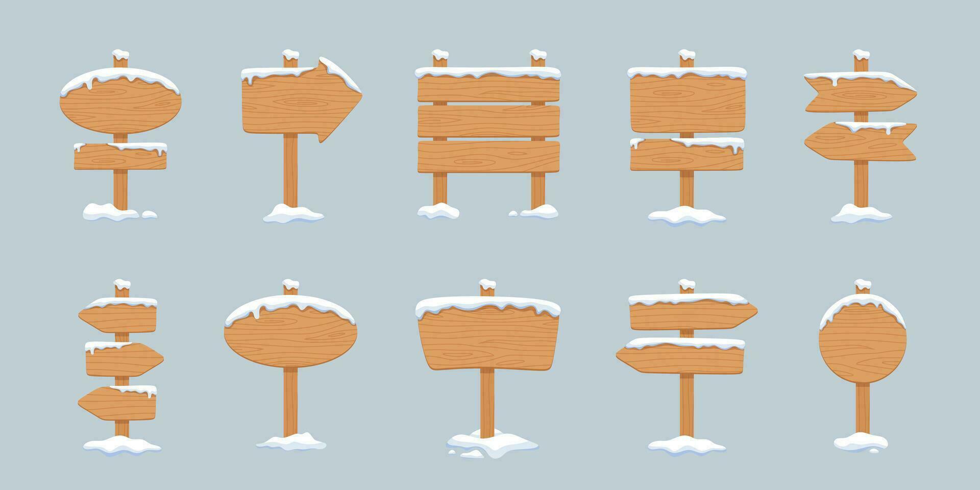 wood signs planks covered with snow, blank winter sign boards collection vector