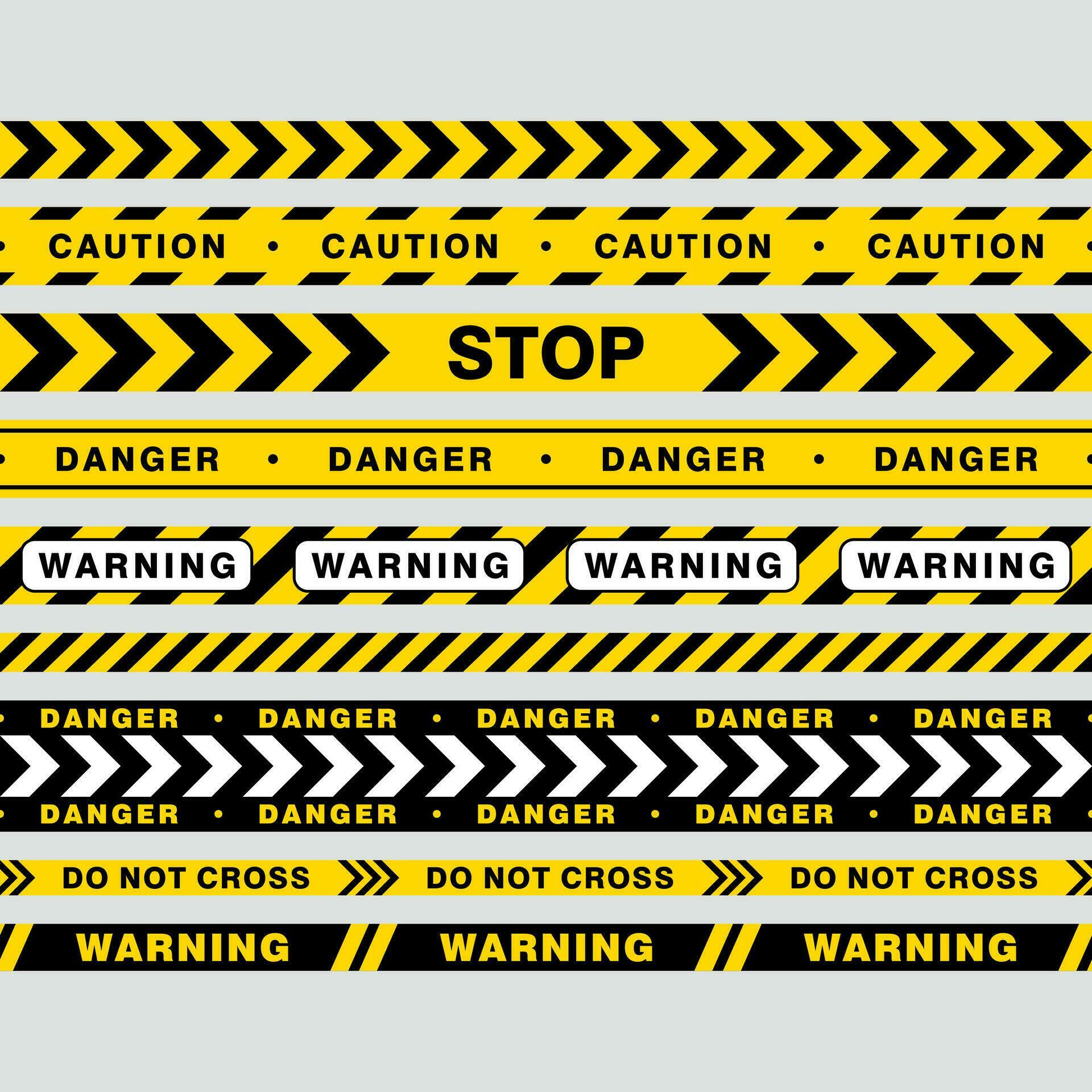 Set of seamless warning tape design template vector. warning, caution