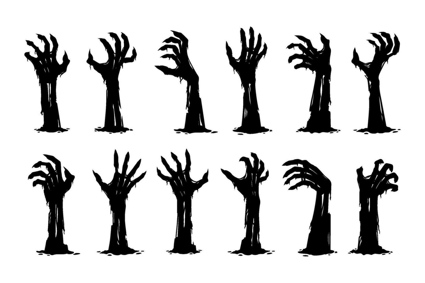 various creeppy zombie hands silhouette vector