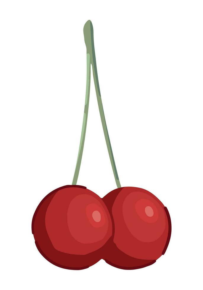 Cherry fruit clipart. Summer harvest doodle isolated on white. Colored vector illustration in cartoon style.
