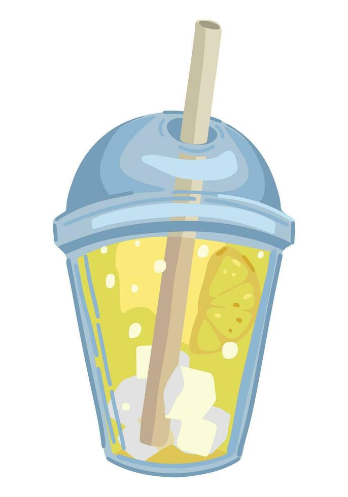 Fresh summer takeaway cocktail. Beverage doodle clipart isolated on white. Colored vector illustration in cartoon style.
