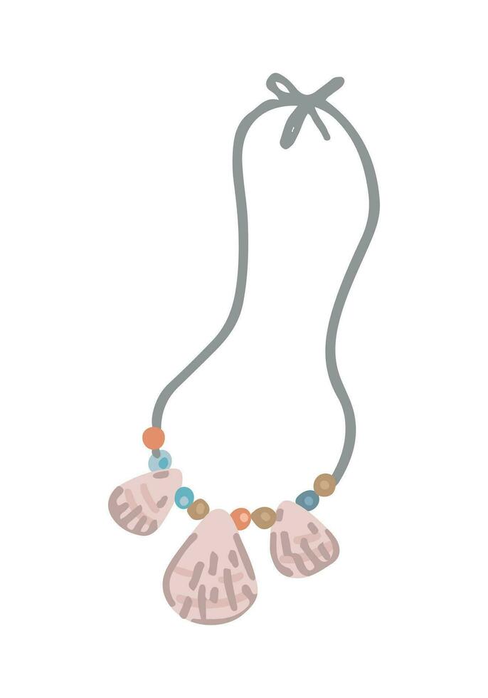 Seashells jewelry doodle. Summer vacation attribute, accessory clipart isolated on white. Hand drawn vector illustration in cartoon style.