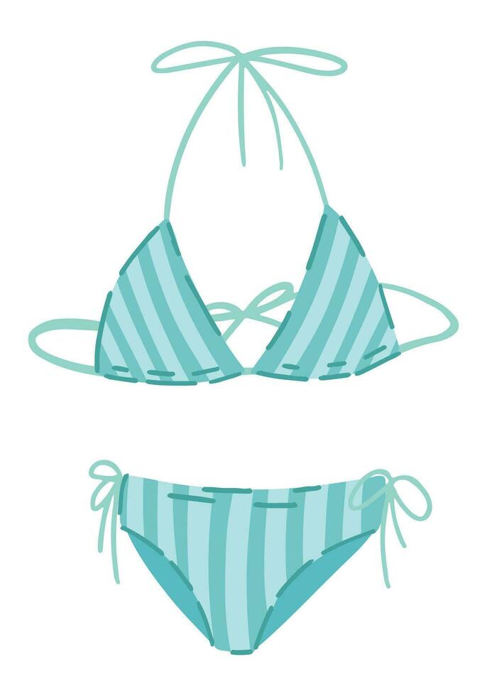 bikini traje de baño dibujos animados clipart. verano ropa, playa vacaciones accesorio garabatear aislado en blanco. vector ilustración en moderno estilo.