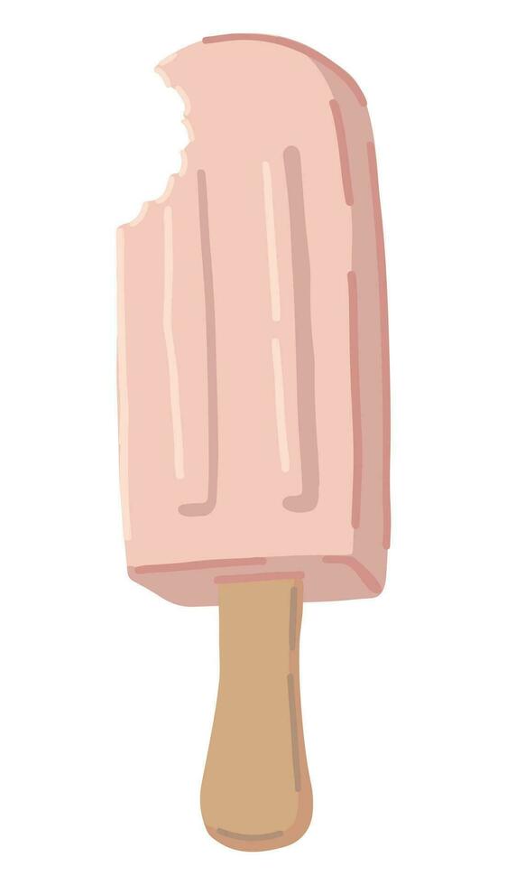Bitten ice cream, Ice lolly clipart. Doodle of summer sweet food isolated on white. Colored vector illustration in cartoon style.