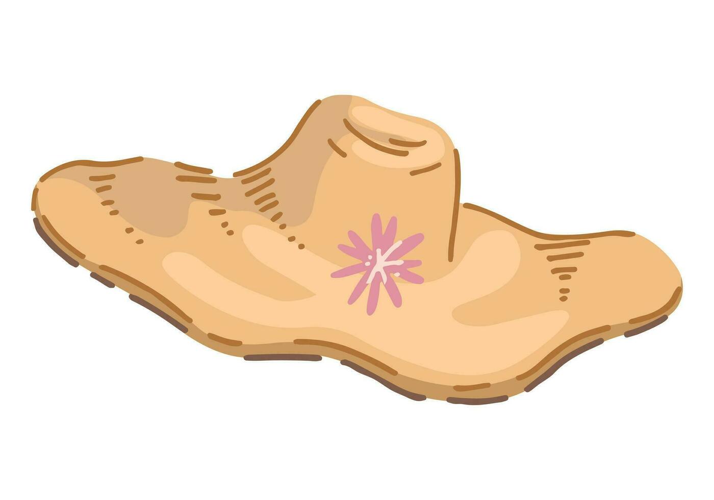 Wide-brimmed women's hat cartoon clipart. Summer head accessory doodle isolated on white. Vector illustration in modern style.