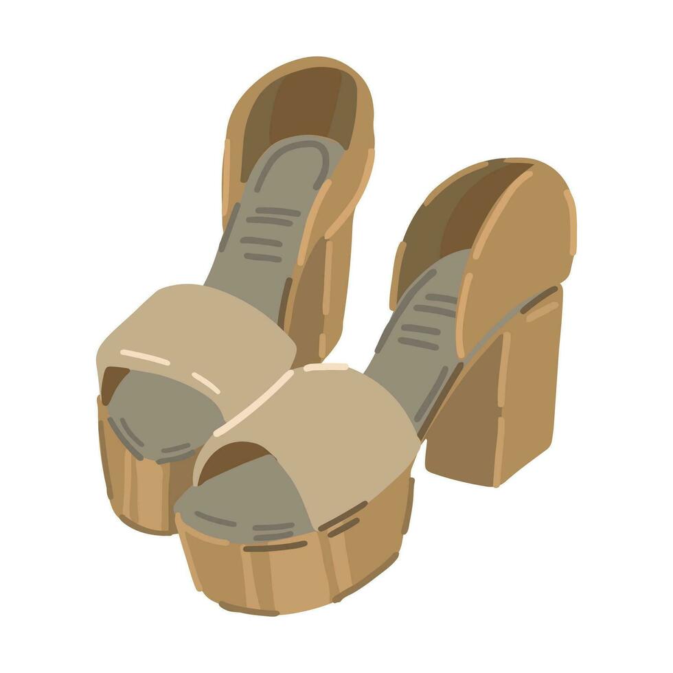 Heeled sandals cartoon clipart. Summer shoes, accessory doodle isolated on white. Vector illustration in modern style.