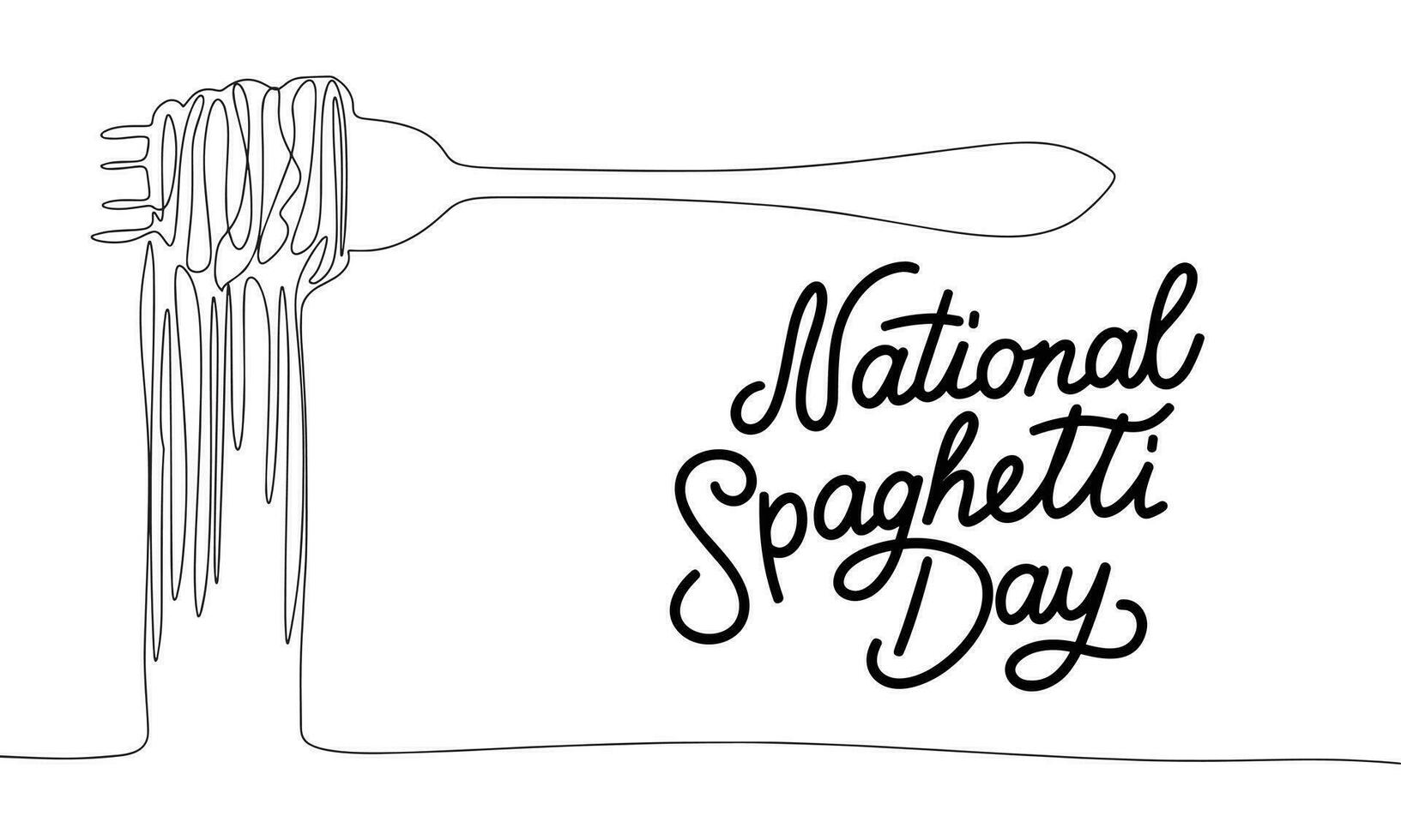 nacional espaguetis día letras. escritura texto nacional espaguetis día caligrafía bandera con línea Arte tenedor con espaguetis. mano dibujado vector Arte.