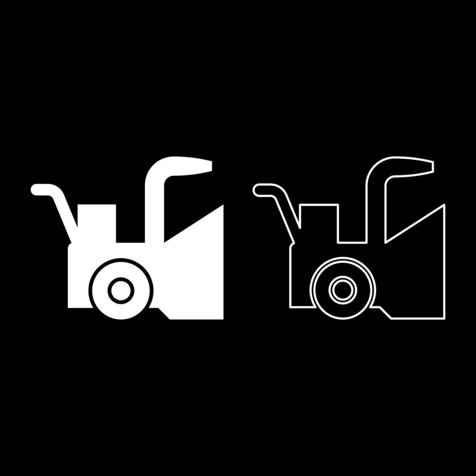 Snowblower snow clear machine snowplow truck plough clearing vehicle equipped seasons transport winter highway service equipment clean set icon white color vector illustration image solid fill