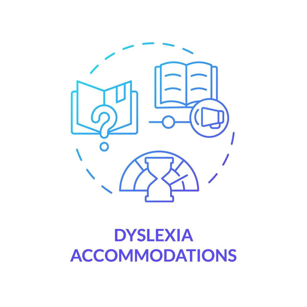 2D gradient blue icon dyslexia accomodations concept, simple isolated vector, dyslexia thin linear illustration vector