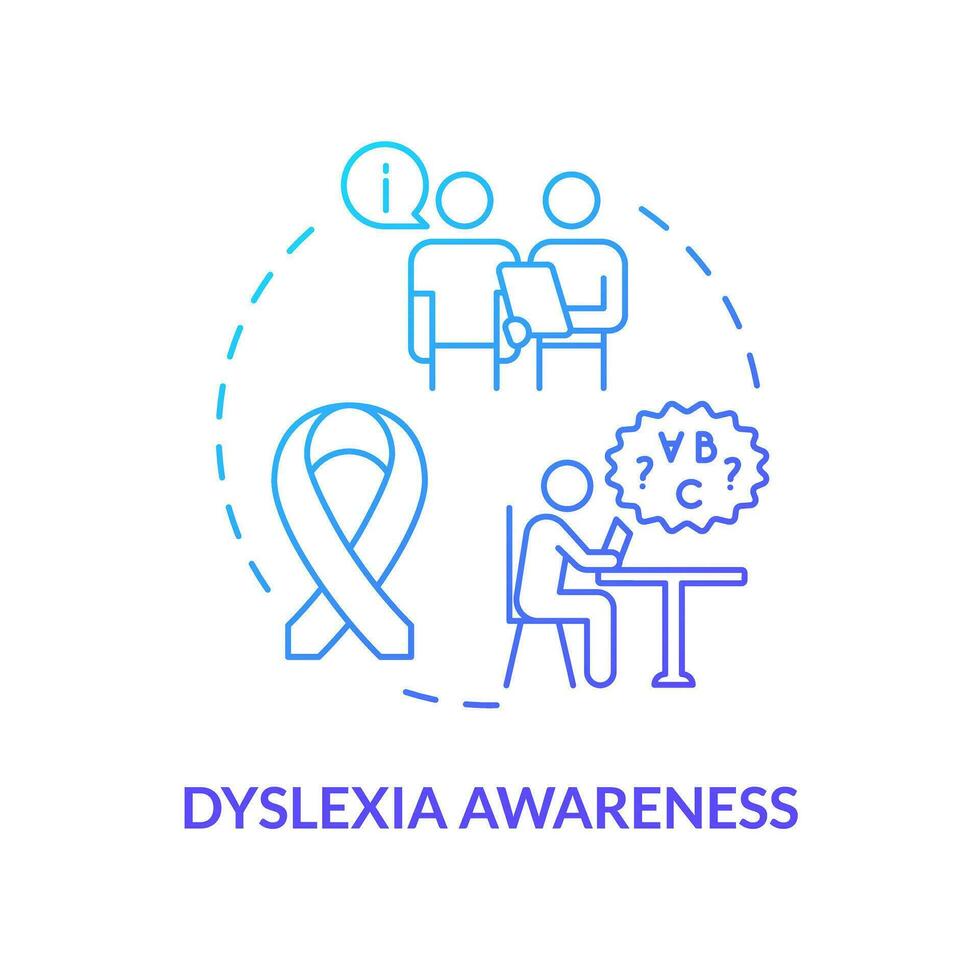 2D gradient blue icon dyslexia awareness concept, simple isolated vector, dyslexia thin linear illustration vector