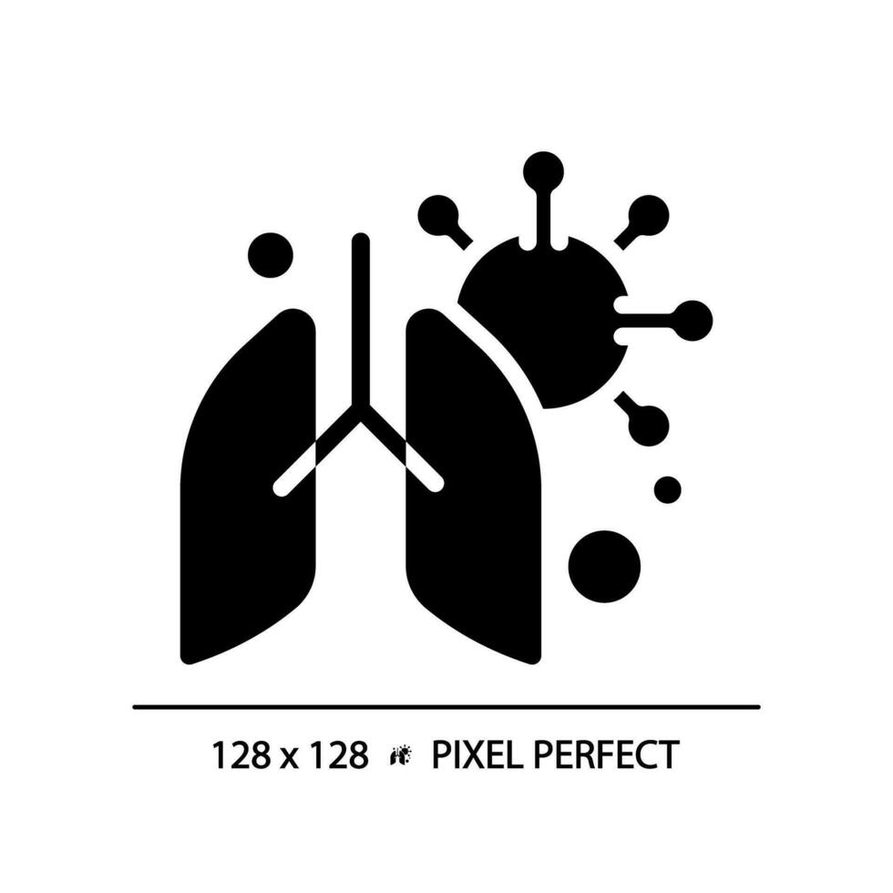 2D pixel perfect glyph style lung with virus icon, isolated vector, simple silhouette illustration representing bacteria. vector