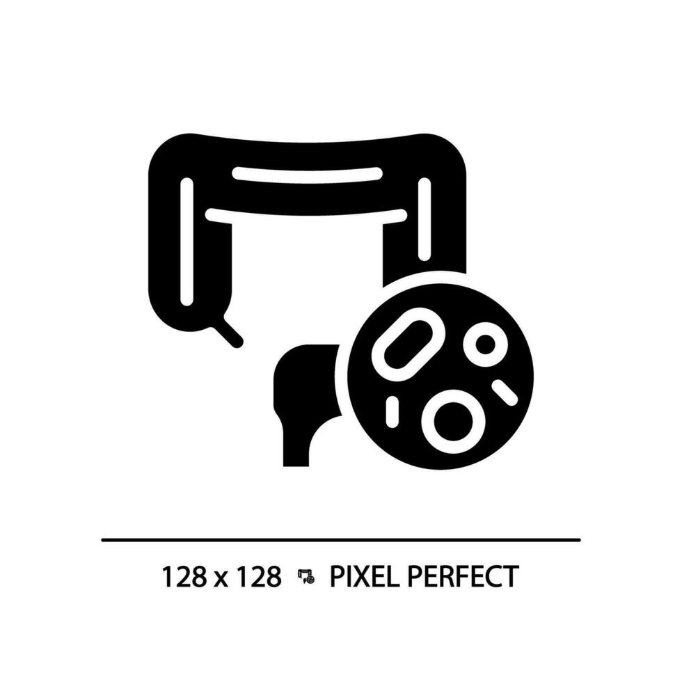 2d píxel Perfecto glifo estilo intestino con bacterias icono, aislado vector, sencillo silueta ilustración representando bacterias vector