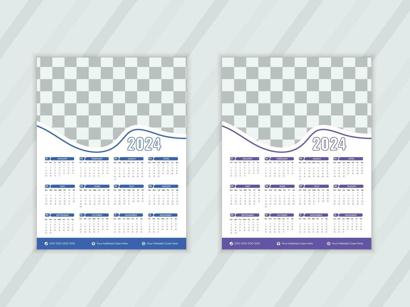 2024 Calendar Template, editable vector Free Vector Calendar 2024 modern design planner template.