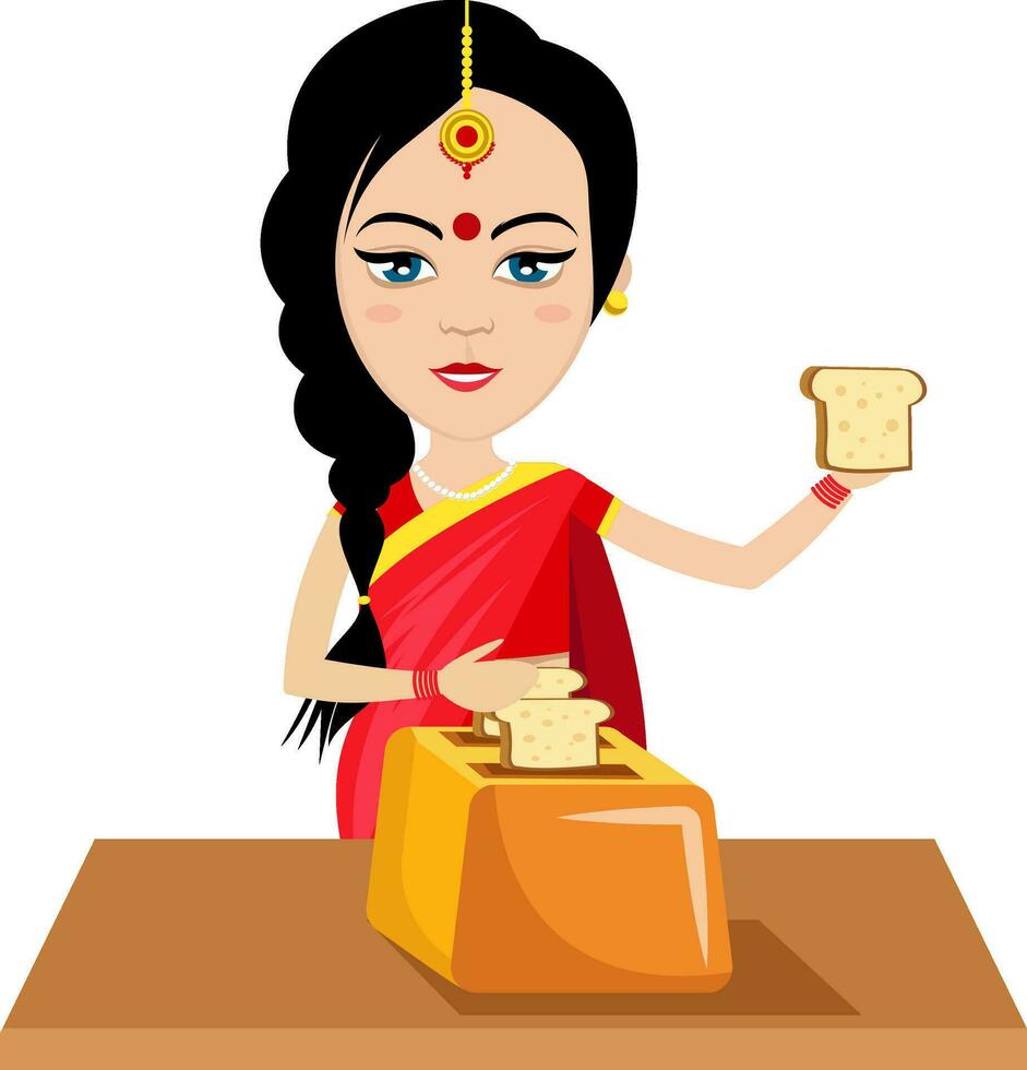 mujer india haciendo tostadas, ilustración, vector sobre fondo blanco.