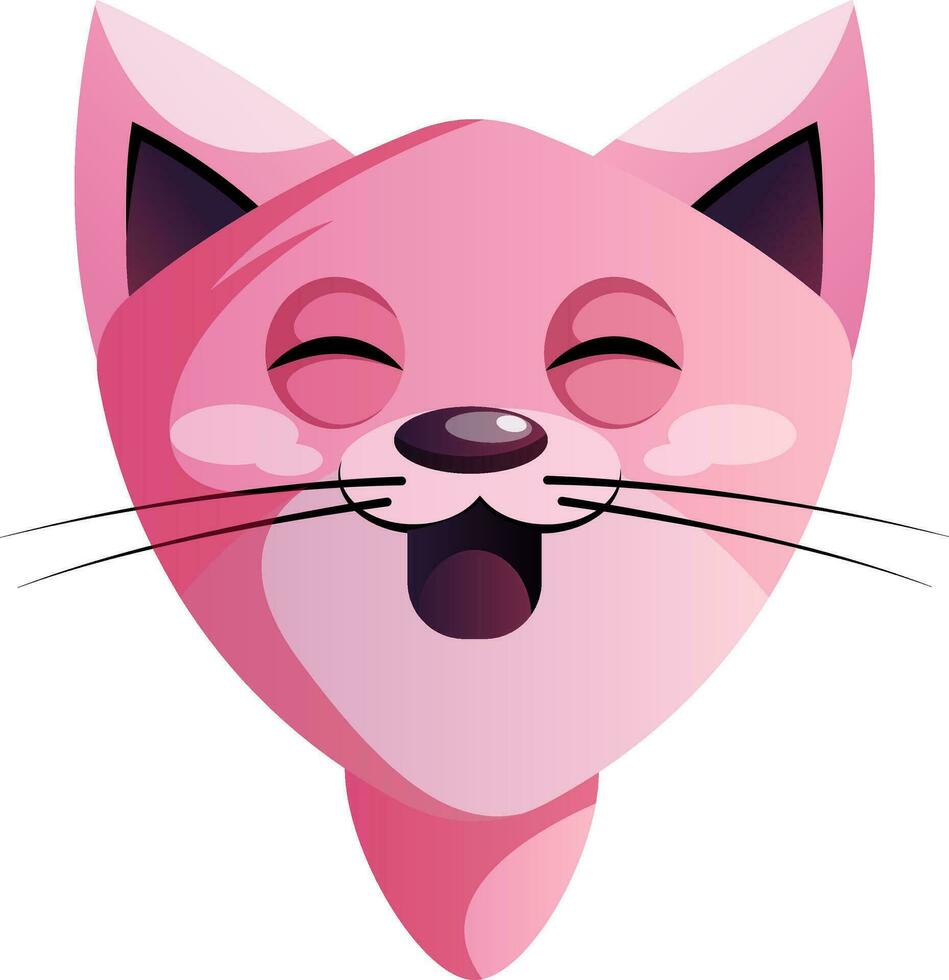 Happy pink cartoon cat vector illustration on white background