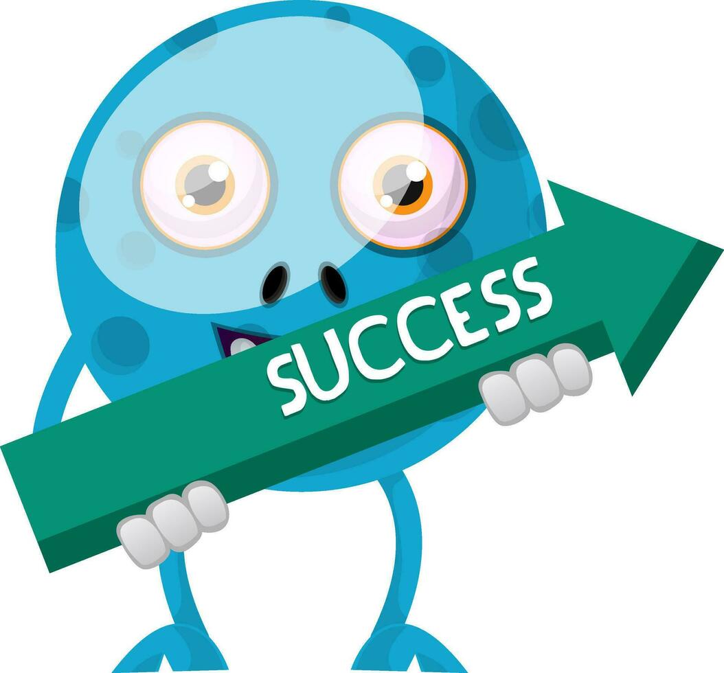 Blue monster with road to success, illustration, vector on white background.