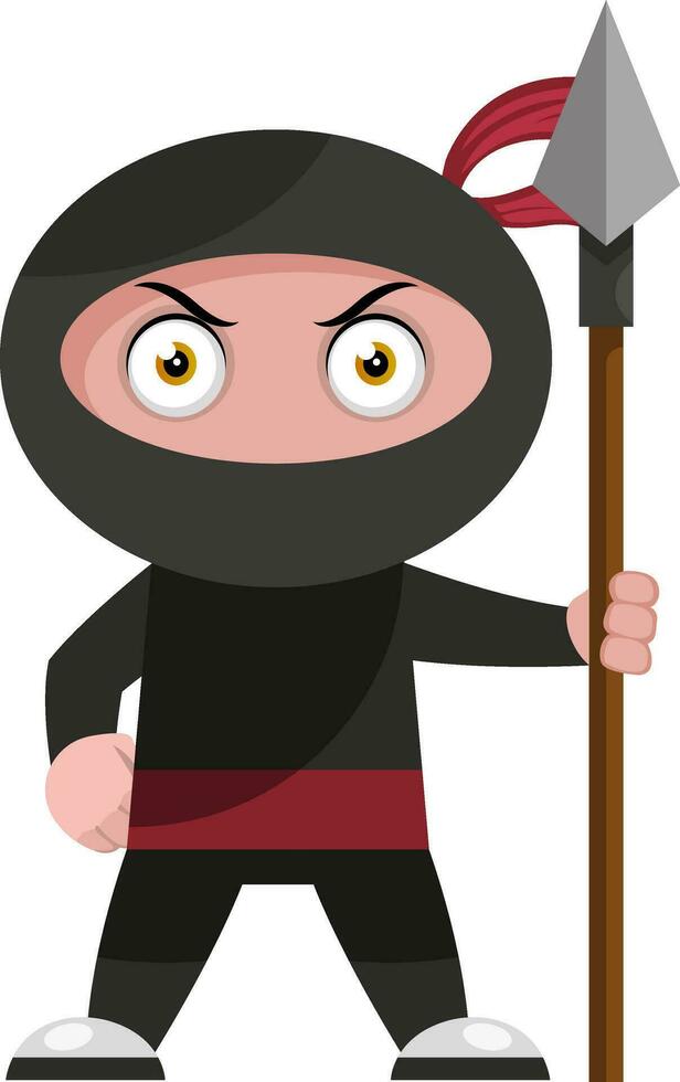 Ninja con lanza, ilustración, vector sobre fondo blanco.