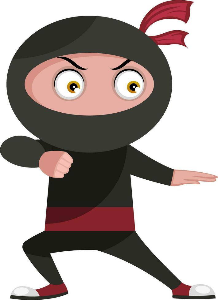 Ninja is fighting, illustration, vector on white background.