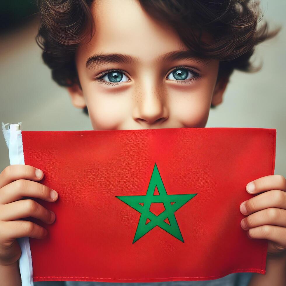 AI generated The flag of Morocco with a background of fireworks celebrating Independence Day photo