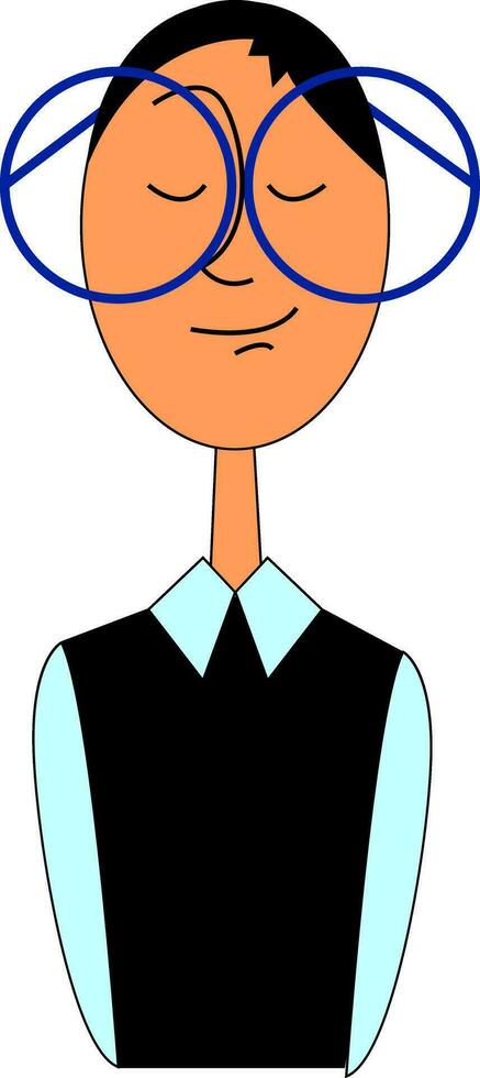 Cartoon man with big round glasses vector illustration on white background.