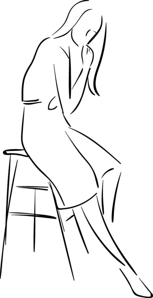 The silhouette of a beautiful woman seated on a chair vector or color illustration