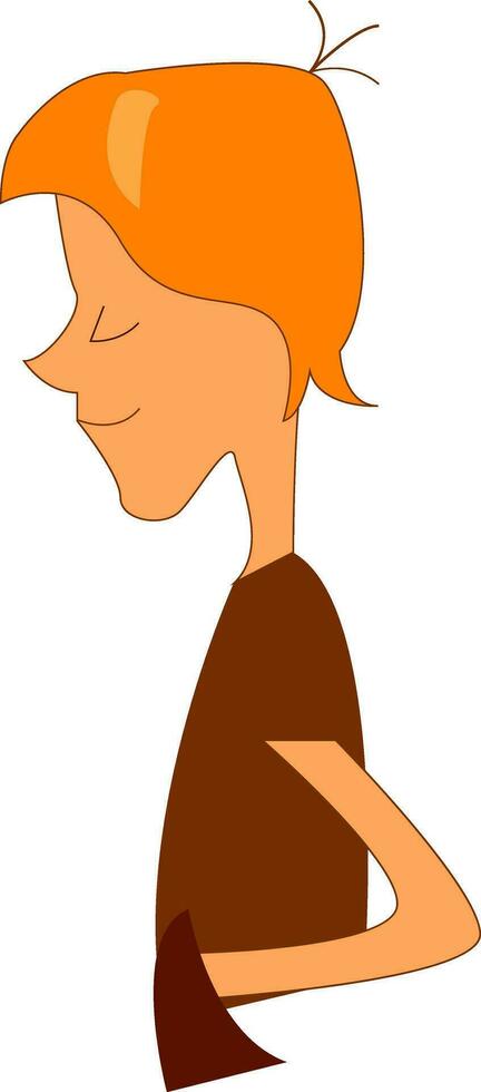 Side portrait of a smiling little boy wearing a brown t-shirt with eyes closed vector color drawing or illustration