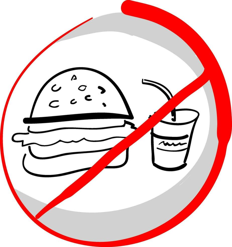 Junk food with a cross mark represents that these kinds of foods are unhealthy vector color drawing or illustration