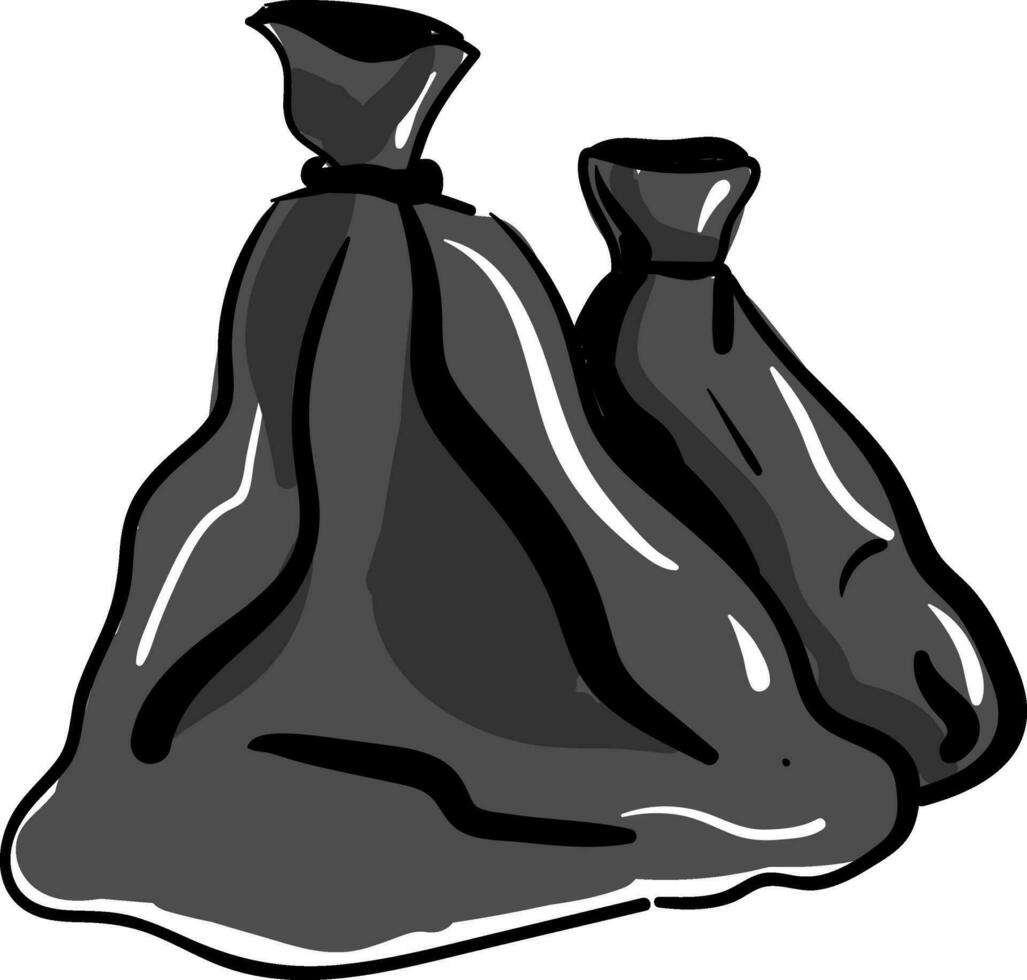 Clipart of extra-large black bags dumped with household waste, vector or color illustration