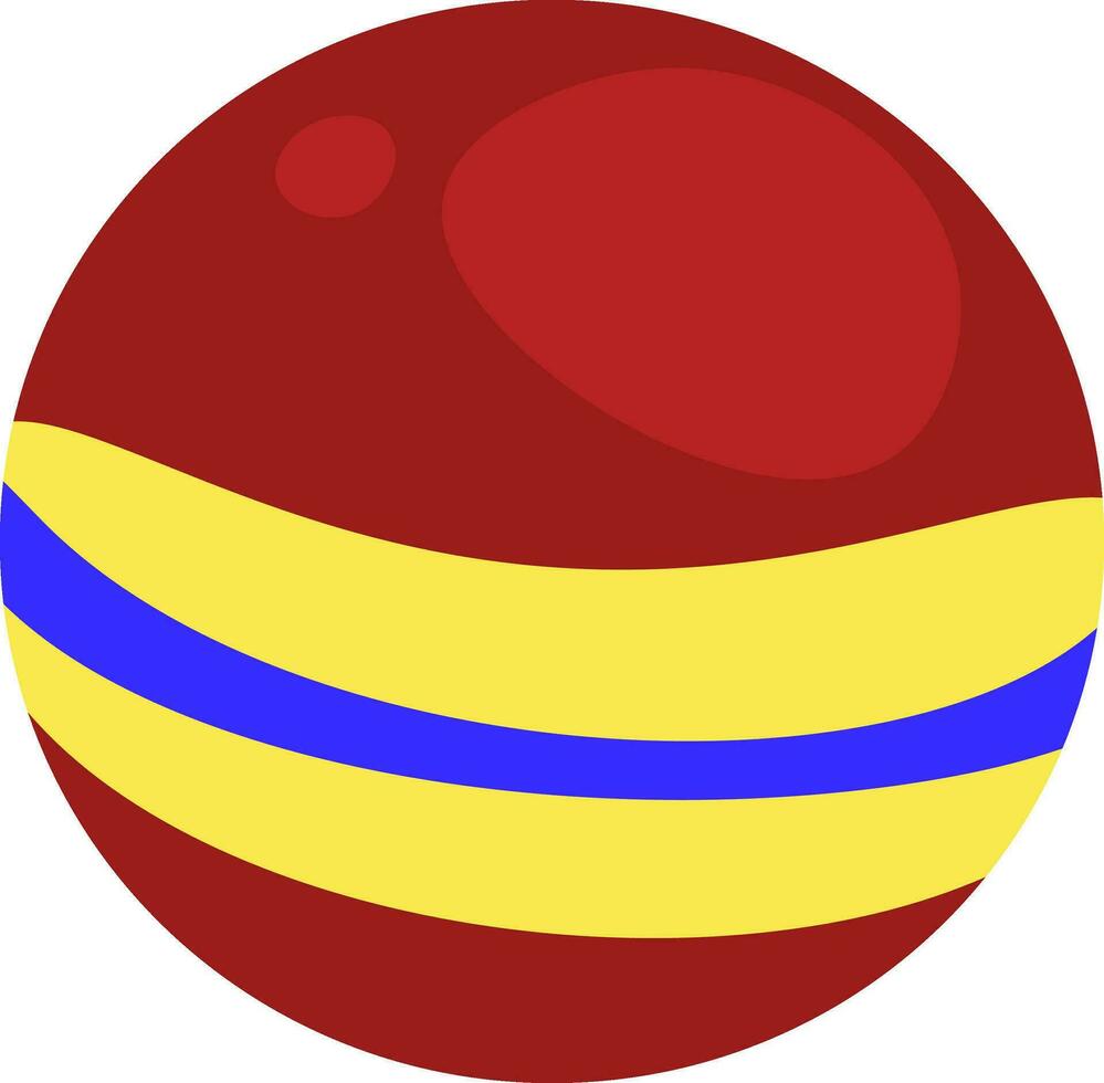 un grande rojo decorativo pelota con diseños de amarillo y azul como una banda rayas vector color dibujo o ilustración