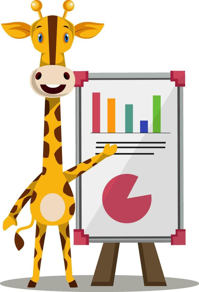 Giraffe with analytics table, illustration, vector on white background.