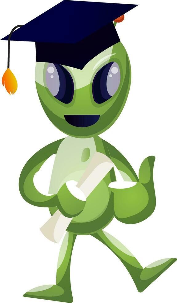 Graduating alien, illustration, vector on white background.