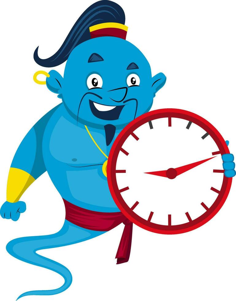 Genie with clock, illustration, vector on white background.