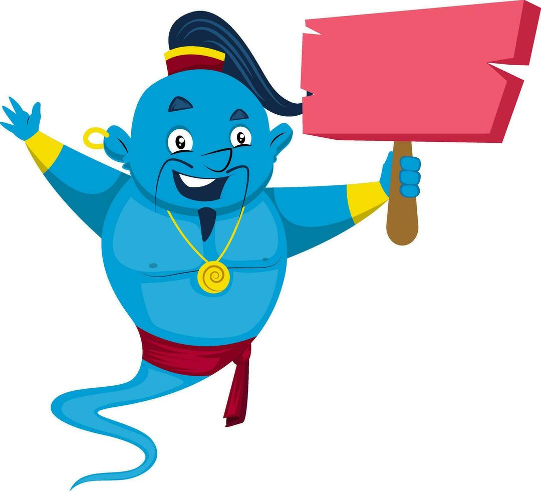 Genie with red panel, illustration, vector on white background.