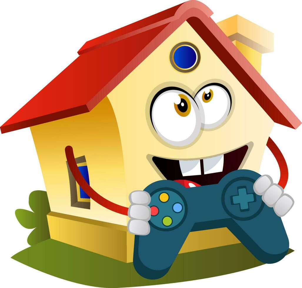 House is playing games, illustration, vector on white background.