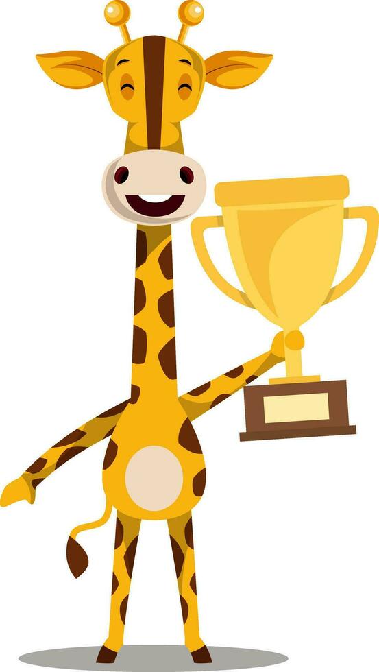 Giraffe with trophy, illustration, vector on white background.